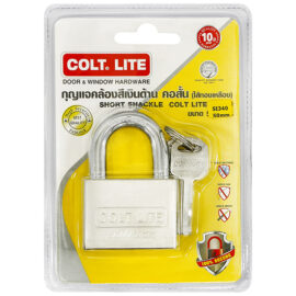 กุญแจคล้องคอสั้นแบบสี่เหลี่ยม COLT LITE #SI340 50mm. สีเงินด้าน (ไส้ทองเหลือง) รุ่นแผง