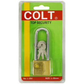 กุญแจคล้องทองเหลืองคอยาว COLT #L164B 38mm. รุ่นแผง